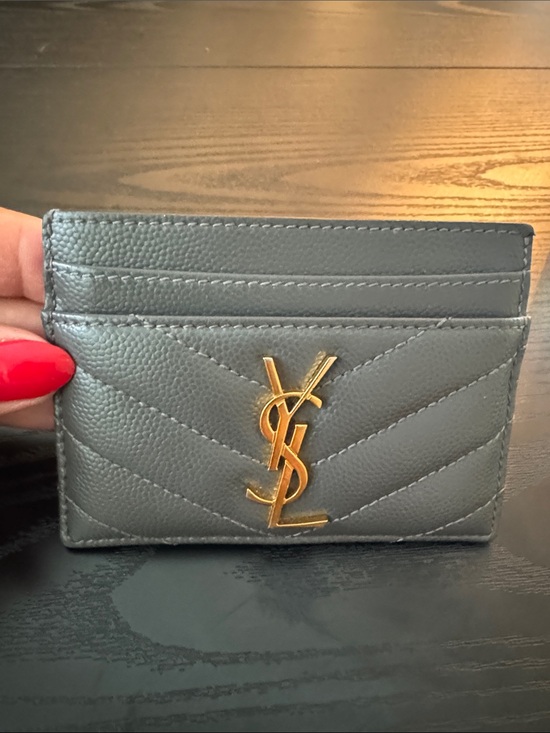 Saint Laurent Accessories - Saint Laurent Gray Quilted Card Holder with Gold YSL Hardware